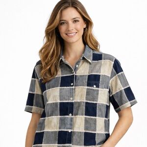 Vintage CST Sport | Patchwork Denim Short Sleeve Button Up Shirt | 4X